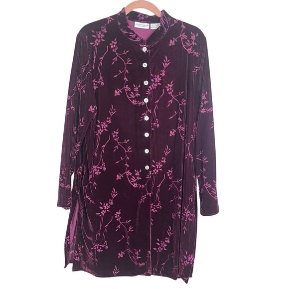 Jacyln Smith Top Women L Purple Floral Burnout Retro Boho Western Classic Mature - Picture 1 of 11